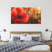 Rode Poppy Bloem met Waterdruppeltjes - Bloemen Canvas Afdruk (Insitu (Slaapkamer))