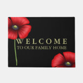 Rode Poppy Bloemen Familienaam Zwarte Deurmat (Voorkant)