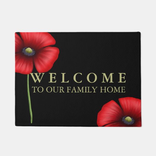Rode Poppy Bloemen Familienaam Zwarte Deurmat (Voorkant)