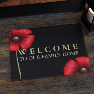 Rode Poppy Bloemen Familienaam Zwarte Deurmat