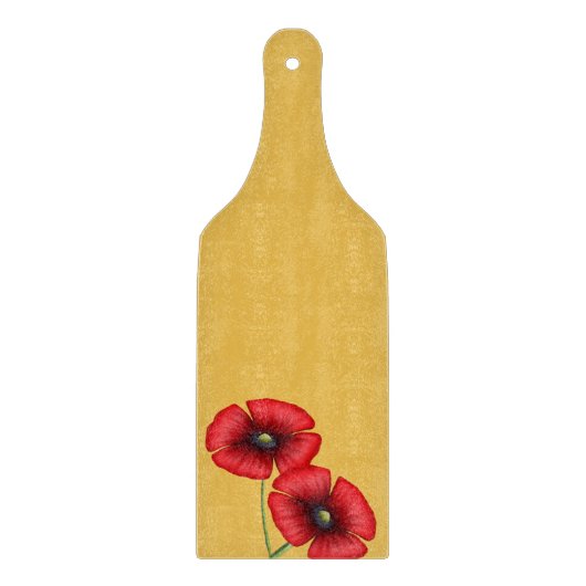 Rode Poppy Bloemen Gele Paddle Snijplank (Voorkant)