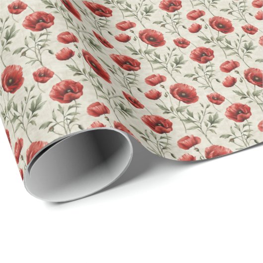 Rode Poppy Bloemen Gift Wrap Papier Verpakking Blo (Rol Hoek)
