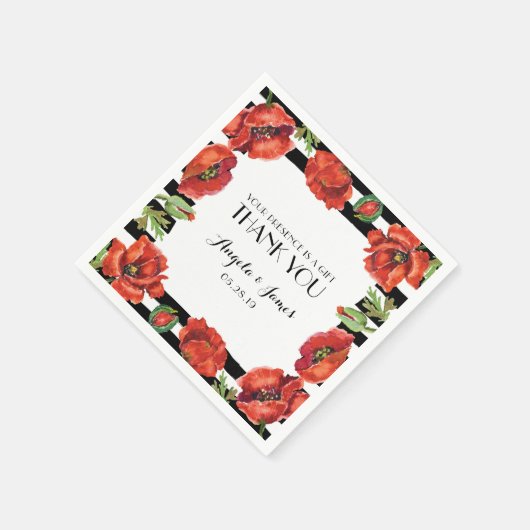 Rode Poppy Bloemen Met Zwarte Strepen Trouwen Servetten (Hoek)