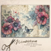  Rode Poppy & Butterfly Waterverf Decoupage Tissuepapier