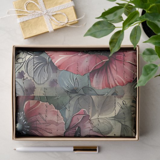  Rode Poppy & Butterfly Waterverf Decoupage Tissuepapier (Geschenk)