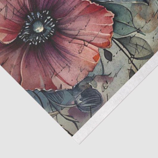  Rode Poppy & Butterfly Waterverf Decoupage Tissuepapier (Detail)