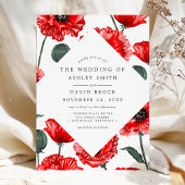 Rode Poppy Floral Botanische Huwelijk Kaart