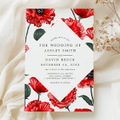 Rode Poppy Floral Botanische Huwelijk Kaart