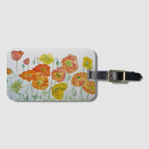 Rode Poppy Flower Floral Waterverf Bagagelabel