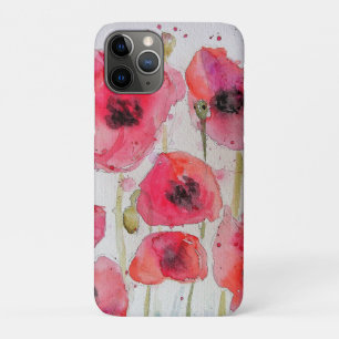 Rode Poppy Flower Floral Waterverf Bagagelabel Case-Mate iPhone Case
