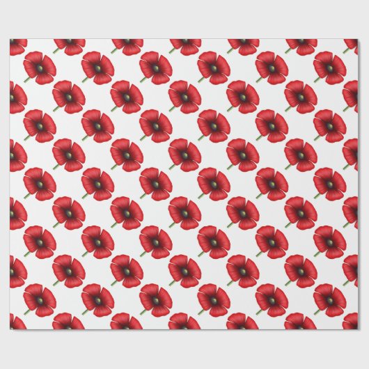 Rode Poppy Flower Pattern op White Wrapping Paper Cadeaupapier (Vlak)