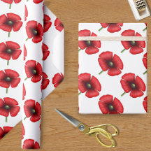Rode Poppy Flower Pattern op White Wrapping Paper