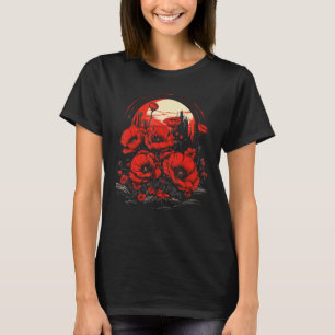 Rode Poppy Flower Sunset Japan Japanse kunstliefhe T-shirt