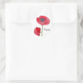Rode Poppy Flower Waterverf Botanische Kunst Ronde Sticker (Tas)