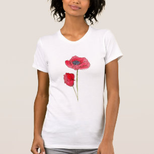 Rode Poppy Flower Waterverf Botanische Kunst T-shirt
