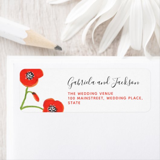 Rode Poppy Flower Wedding Etiket (Insitu)
