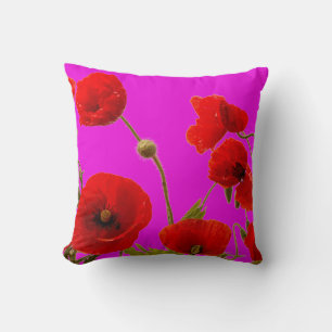 Rode Poppy Flowers Bloemen Heet Roze Schattige Chi Kussen