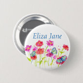 Rode Poppy Flowers Naam Tag Button Pin Butterflies (Voorkant /achterkant)