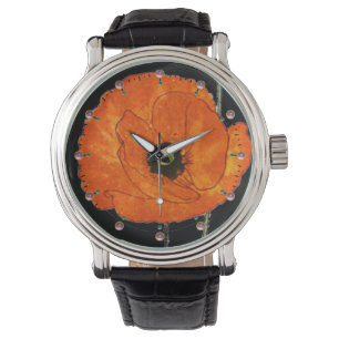RODE POPPY IN BLACK MET GEMSTONES HORLOGE