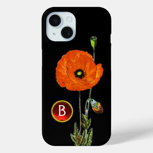 RODE POPPY IN BLACK RUBY GEMSTONE MONOGRAM Case-Mate iPhone CASE (Achterkant)