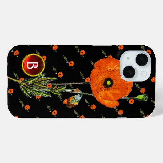 RODE POPPY IN BLACK RUBY GEMSTONE MONOGRAM Case-Mate iPhone CASE (Achterkant (horizontaal))