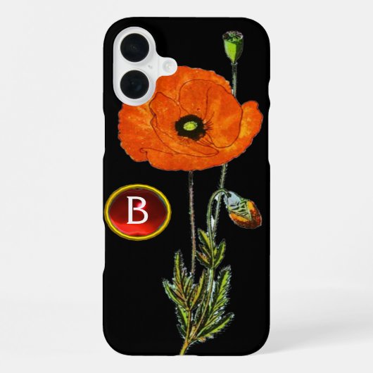 RODE POPPY IN BLACK RUBY GEMSTONE MONOGRAM iPhone HOESJE (Achterkant)