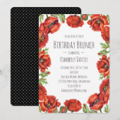 Rode Poppy Polka Dot Verjaardag Brunch Kaart (Voorkant / Achterkant)