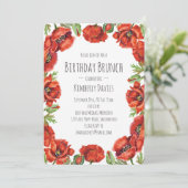 Rode Poppy Polka Dot Verjaardag Brunch Kaart (Staand voorkant)