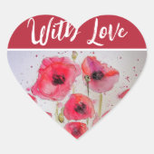 Rode Poppy Poppies bloembloem Waterverf kunst Hart Sticker (Voorkant)