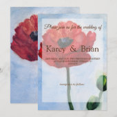 Rode Poppy Waterverf Art Bruiloft Kaart (Voorkant / Achterkant)
