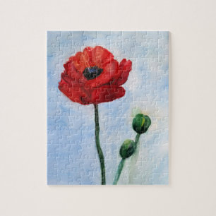 Rode Poppy Waterverf Art Puzzel