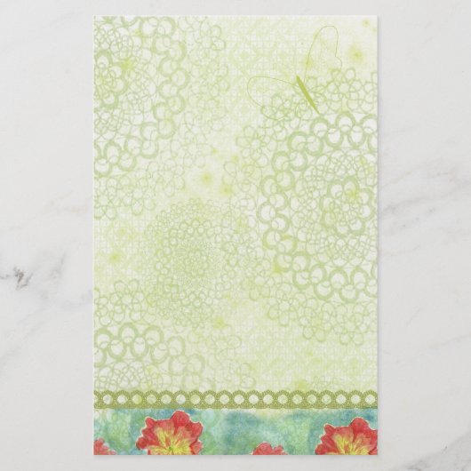 Rode Poppy Waterverf Bloemen Chatreuse Groen Briefpapier (Voorkant)