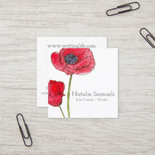 Rode Poppy Waterverf Flower Vierkante Visitekaartje