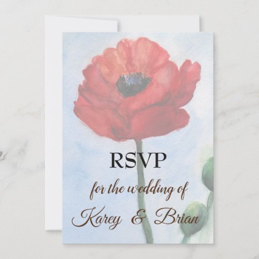 Rode Poppy Waterverf RSVP-fotokaart Kaart (Voorkant)