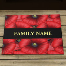Rode popy Floral Familienaam Doormat