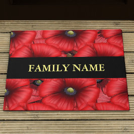 Rode popy Floral Familienaam Doormat Deurmat