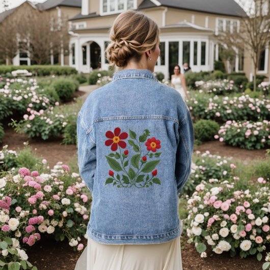 Rode Posies Folk Art Denim Jacket (Huwelijk Achterkant)