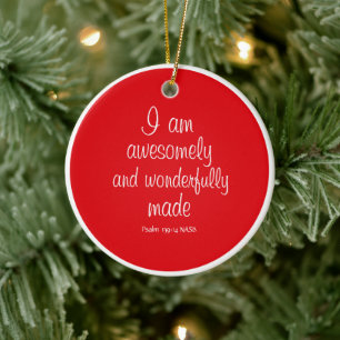 Rode positieve bijbelse affirmatie cirkel keramisch ornament