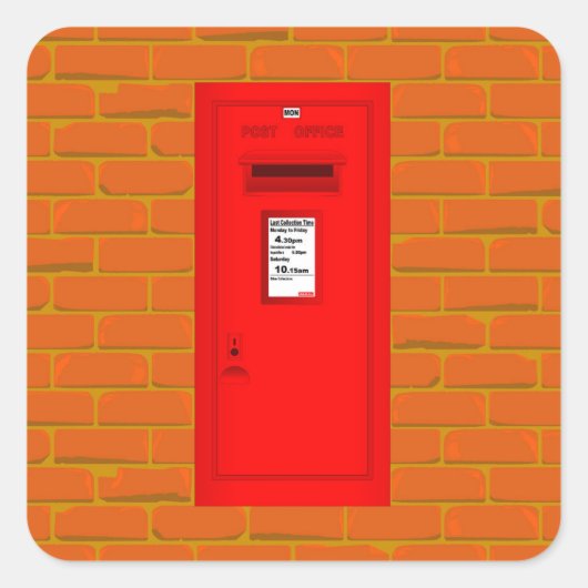 Rode postbox met wandmontage vierkante sticker (Voorkant)