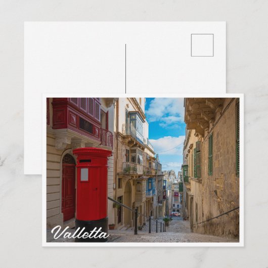 Rode  postbus op Malta Briefkaart (Voorkant / Achterkant)