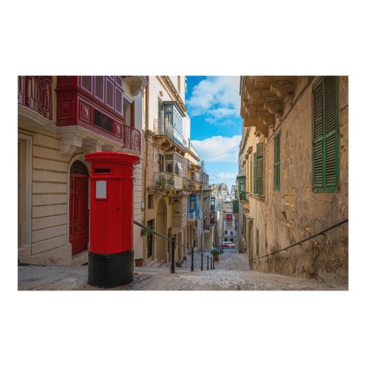 Rode postbus op Malta Foto Afdruk (Voorkant)