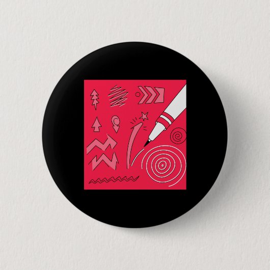 Rode Potlood Kleurrijk Expressieve Digitale Kunst Ronde Button 5,7 Cm (Voorkant)