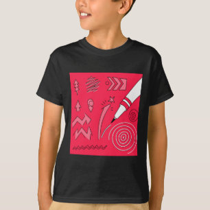 Rode Potlood Kleurrijk Expressieve Digitale Kunst T-shirt
