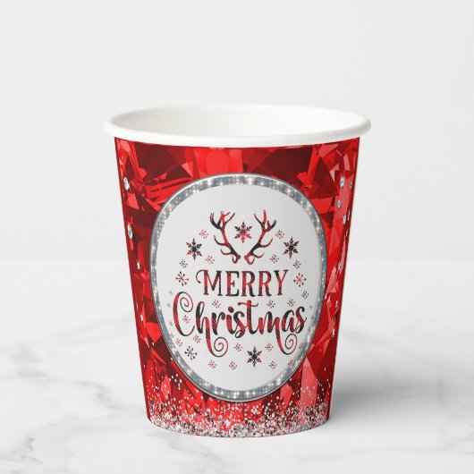 Rode prachtige Kerstkerst in Emerald Merry Papieren Bekers (Achterkant)