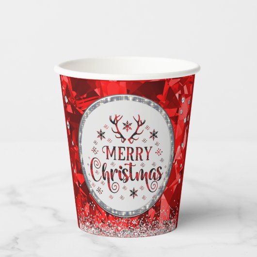 Rode prachtige Kerstkerst in Emerald Merry Papieren Bekers (Voorkant)