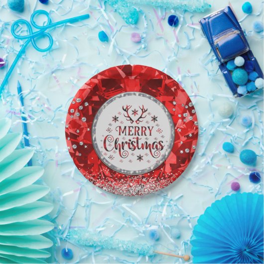 Rode prachtige Kerstkerst in Emerald Merry Papieren Bordje (Feest)