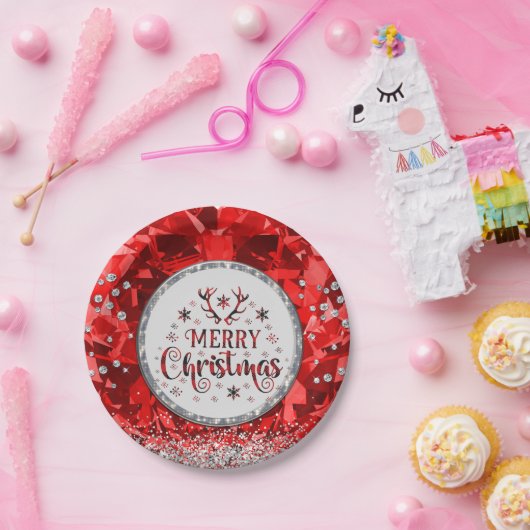 Rode prachtige Kerstkerst in Emerald Merry Papieren Bordje (Feest)