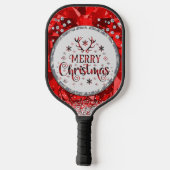 Rode prachtige Kerstkerst in Emerald Merry Pickleball Paddle (Achterkant)