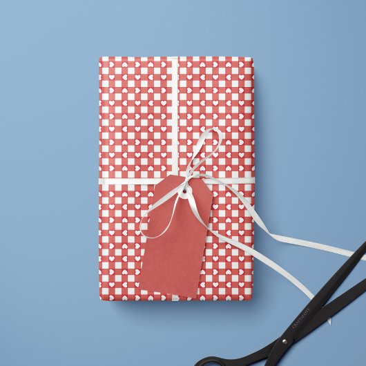 Rode Preppy Gingham Harten- Inpakpapierrol Cadeaupapier