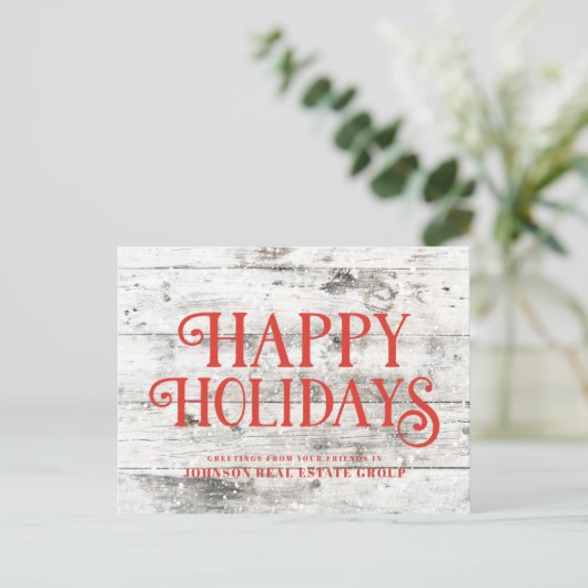 Rode Prettige feestdagen op hout | Vakantiegroet Briefkaart (Staand voorkant)